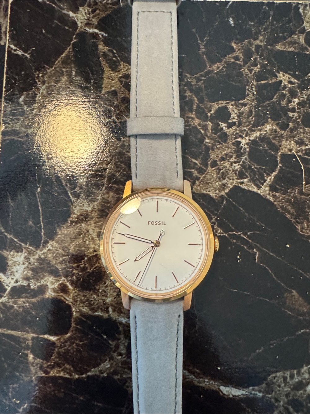 Fossil Women's Gold Case Watch with Light Blue Suede Strap